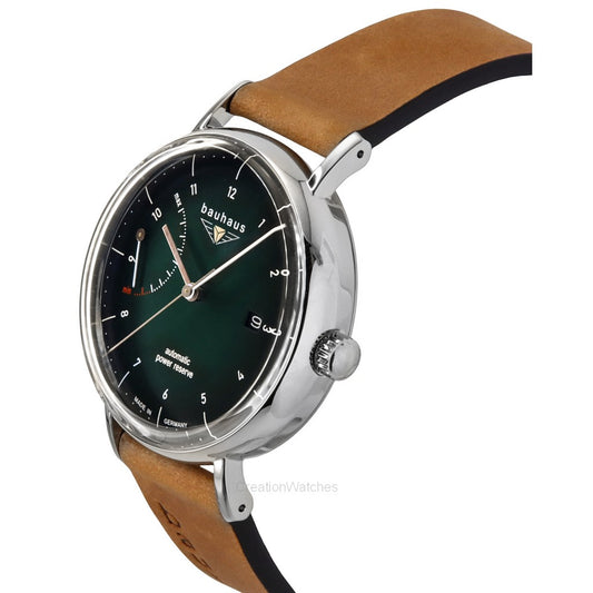 Bauhaus Classic Brown Leather Strap Dark Green Dial Solar 21124 Men's Watch