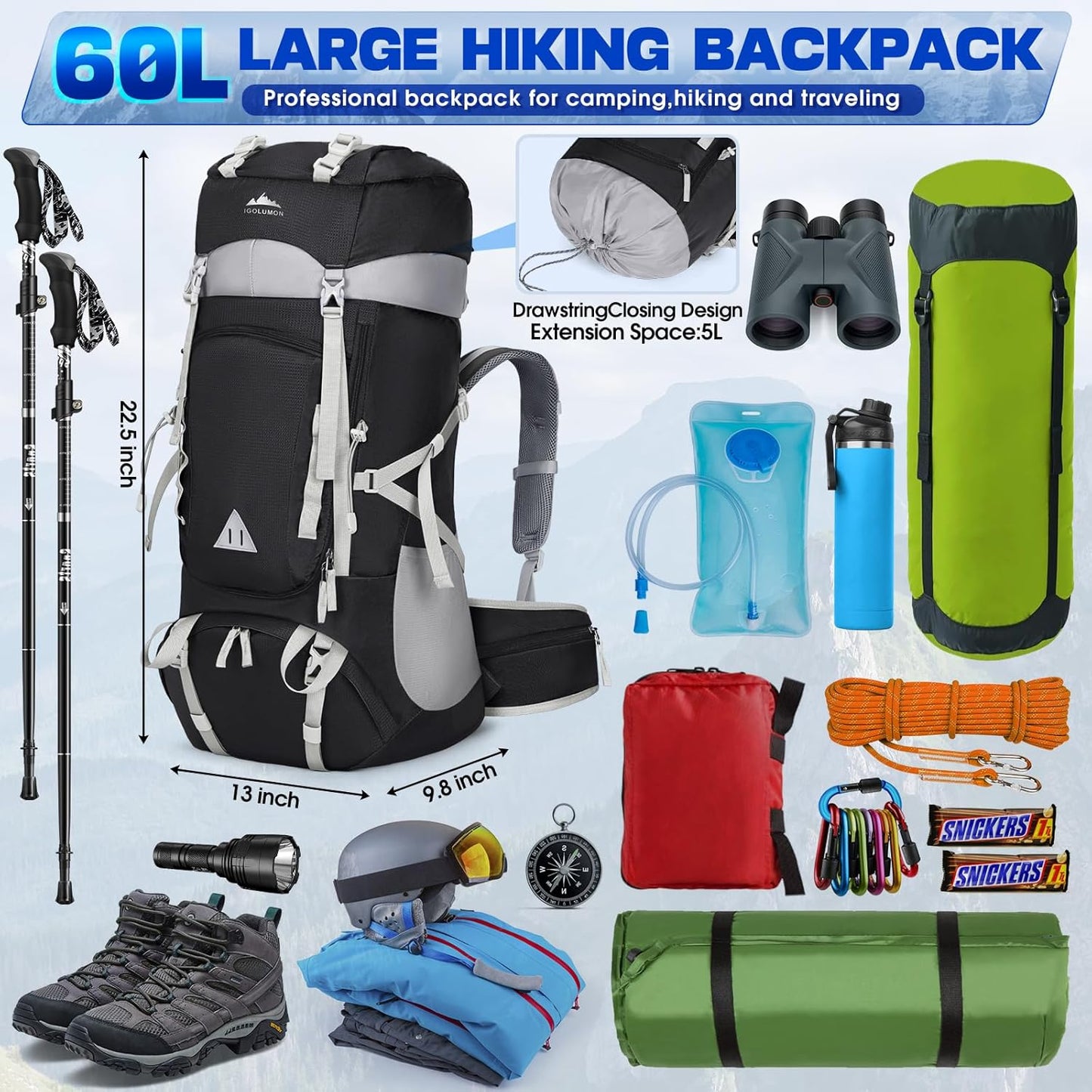 TrailMaster 60L Waterproof Hiking Backpack – Durable and Comfortable Outdoor Gear