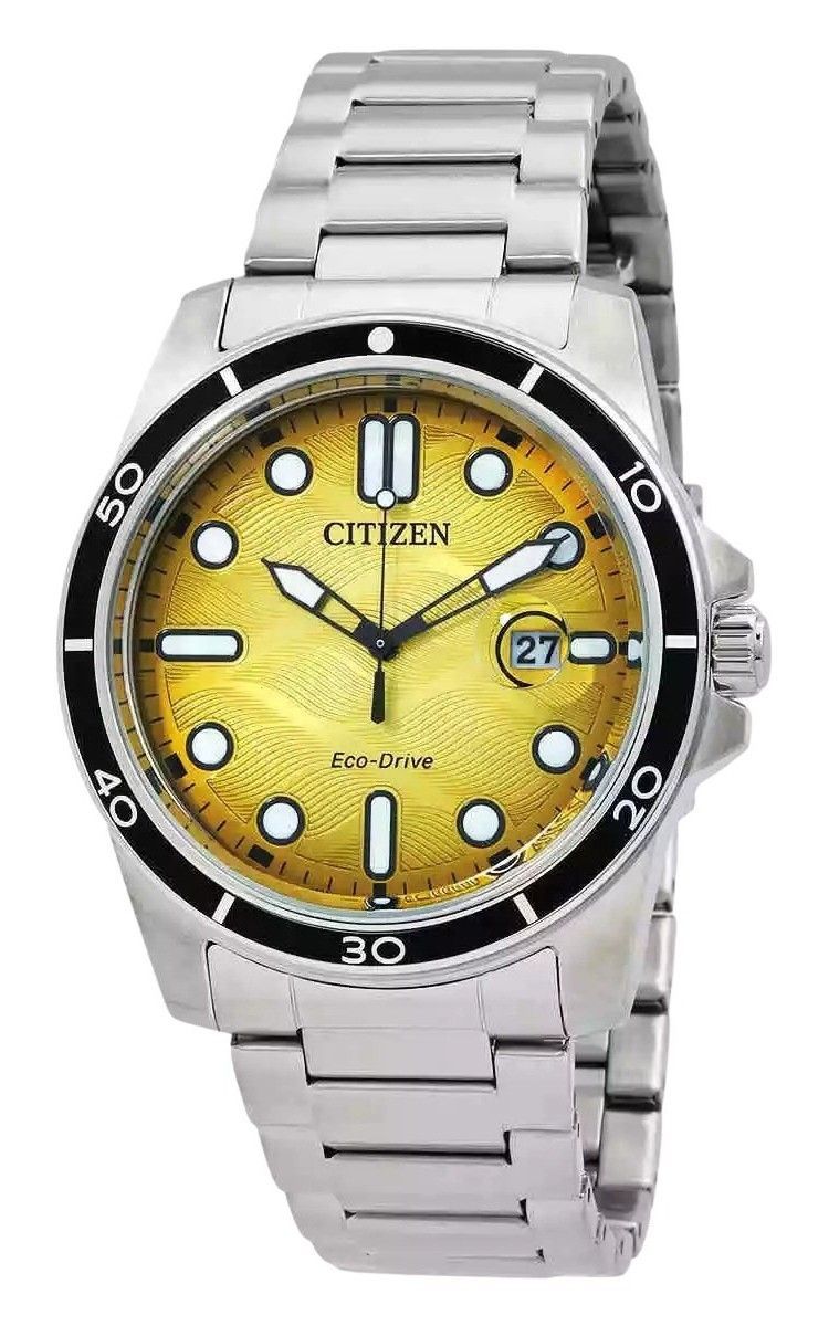 Citizen Marine Stainless Steel Yellow Dial Eco-Drive AW1816-89X 100M Men's Watch - High-Quality Watch