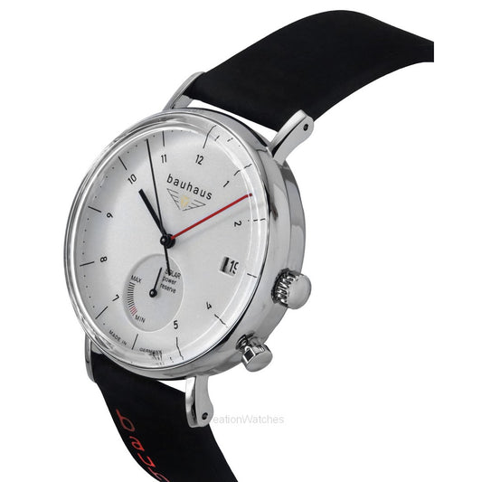 Bauhaus Classic Black Leather Strap White Dial Solar 21121 Men's Watch