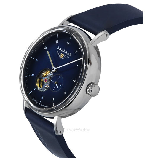 Bauhaus Classic Blue Leather Strap Dark Blue Open Heart Dial Automatic 21663 Men's Watch