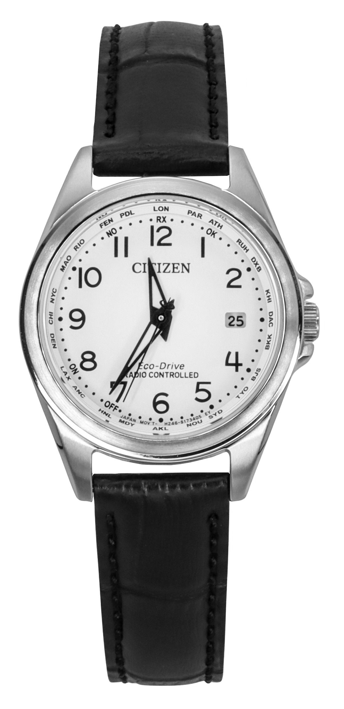 Citizen Radio Controlled Leather Strap White Dial Eco-Drive EC1180-14A 100M Women's Watch - High-Quality Watch